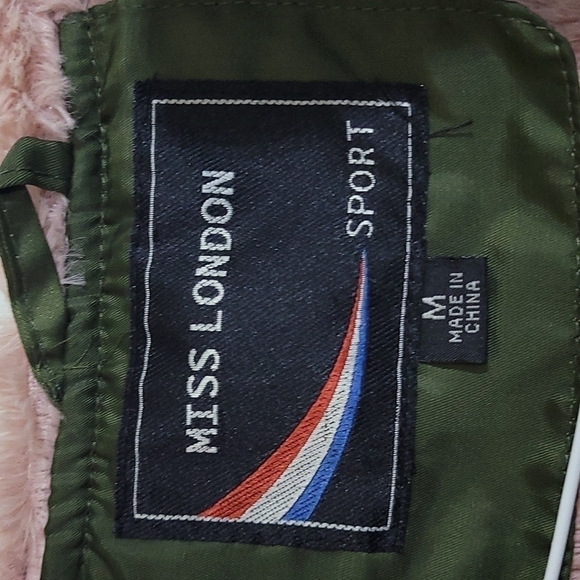 Miss London Women's Hooded Fleece Lined Jacket Gree and Black Size Medium - Picture 3 of 4